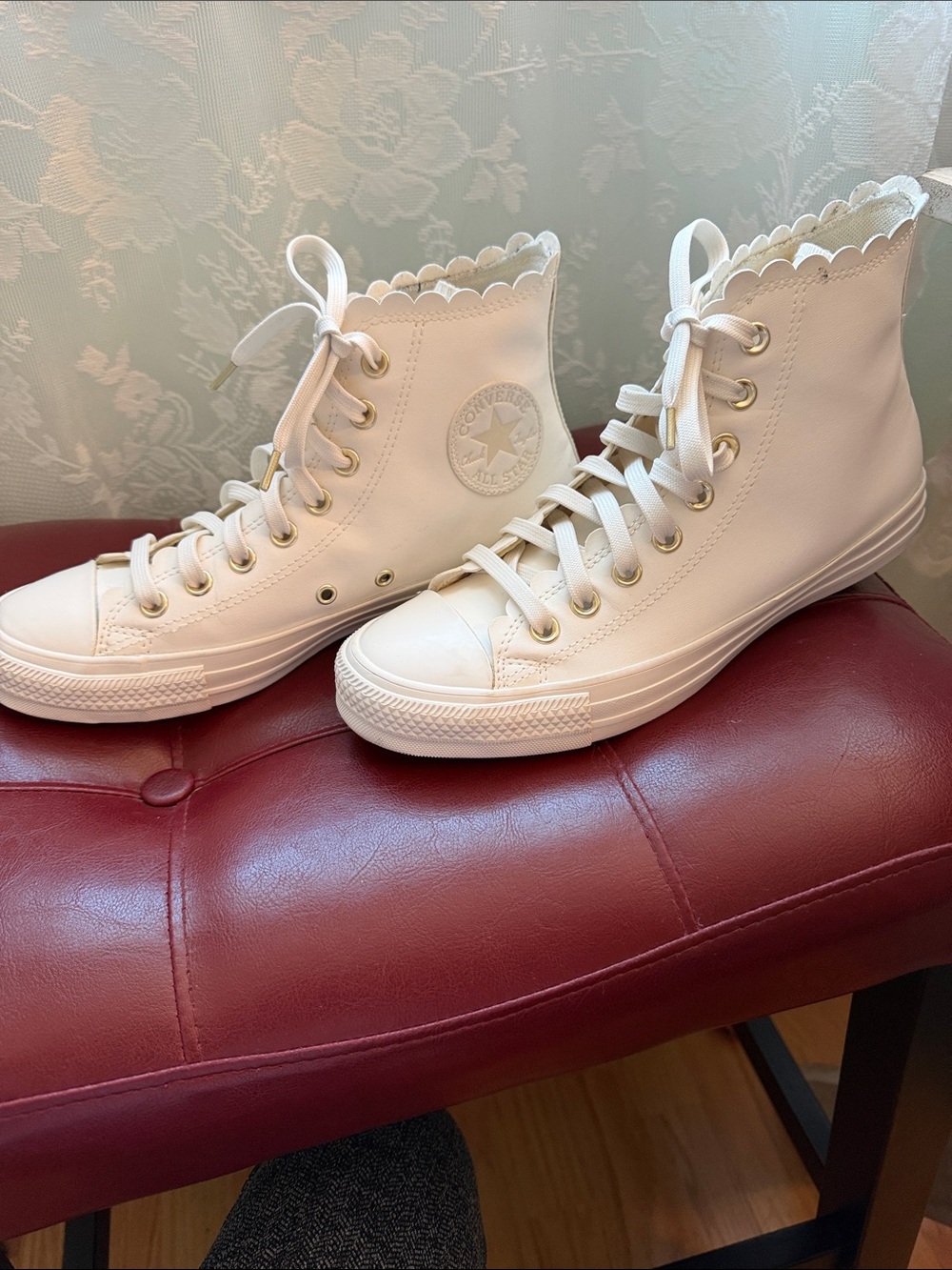 Converse Women's High-Top Lace-Up Sneakers in Cream with Scalloped Collar